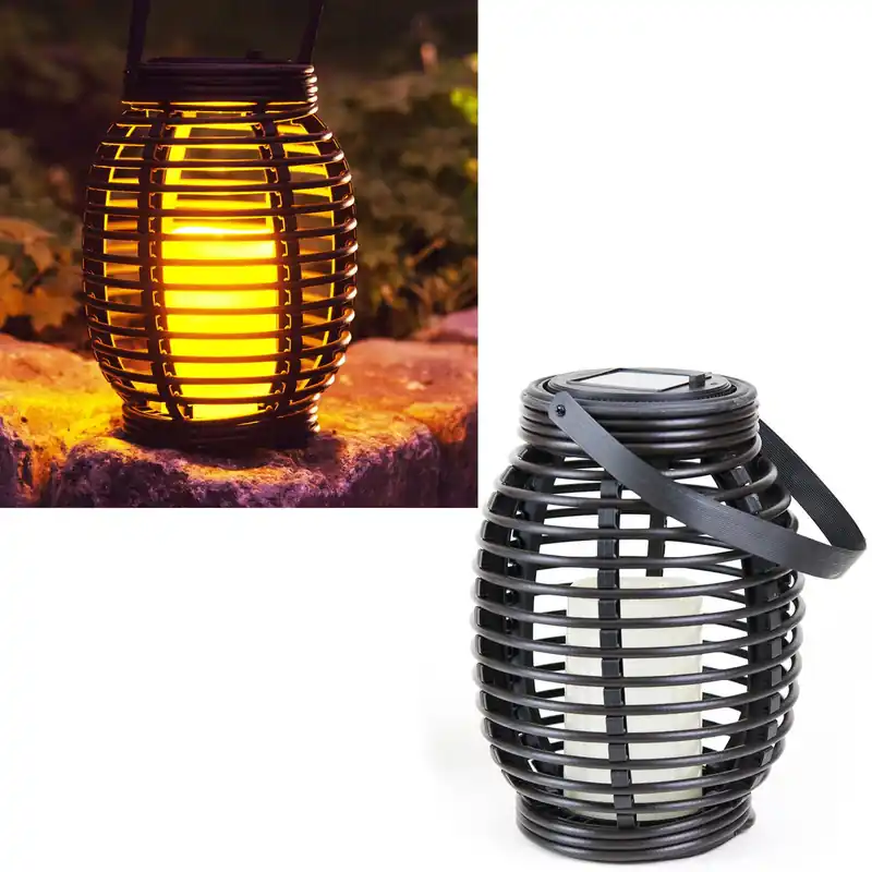 Geprüft LED Solar Laterne mit Kerze 20cm Außen Windlicht oval zum Hängen