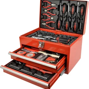 Expressversand Brüder Mannesmann bestückte Werkzeugbox mit Akkuschrauber, 155-tlg