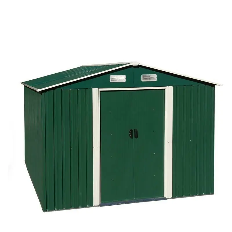 Geräteschuppen Gerätehaus Gartenhaus 257x392x178 cm Metall Fundament Farbe: Grün Nur Für Kurze Zeit